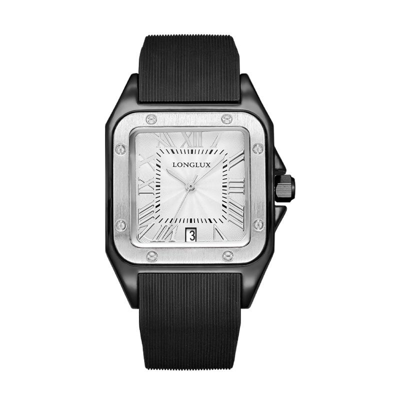 

LONGLUX Women s Quartz Watch with Roman Numerals, Large Dial, Date Display, and Silicone Strap.