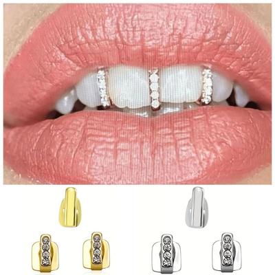 3Pcs New Hollow Hip Hop Tooth Grillz Shiny Zircon Rhinestone Dental Grillz Teeth Caps Women Men
