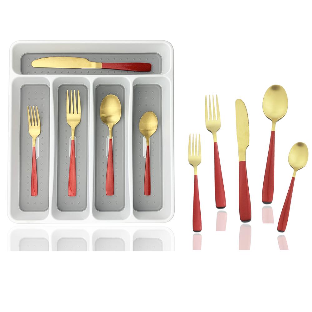 20Pcs Colorful Cutlery Set Dinnerware Set Black Fork Knife Spoon Stainless Steel Home Tableware Set With Plastic Storage Tray