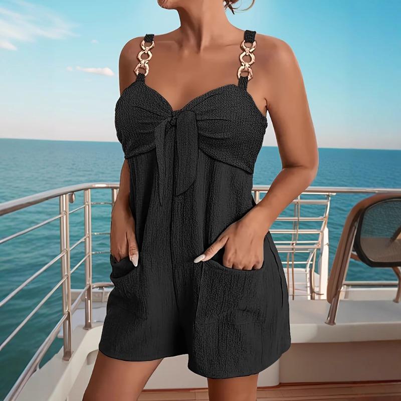 Damen Europäischer Stil Lässig Sommer Rückenfrei Kurz Träger Jumpsuit