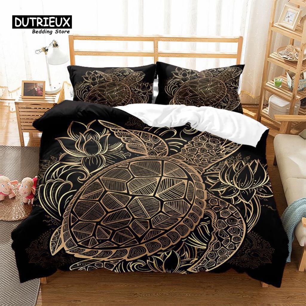 Comforter 3D Animal Totem Theme Black Bedding Set Tortoise Fish Gecko Phoenix Print For Kids Adults Room Decor