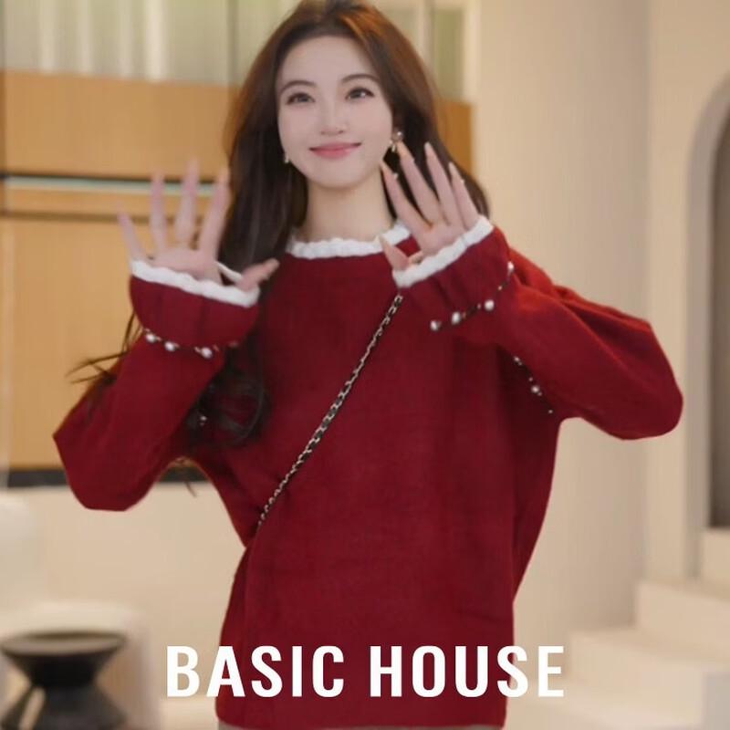 Basic House Women s Beaded Puff Sleeve Knit Top M