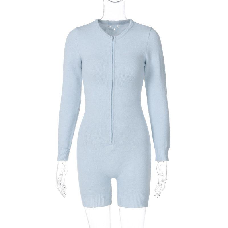 

Transition Sexy Zone Blue Knitting Furry Tight Long Sleeves Adjustable Zipper Home Warm Convenient Jumpsuit Blue S