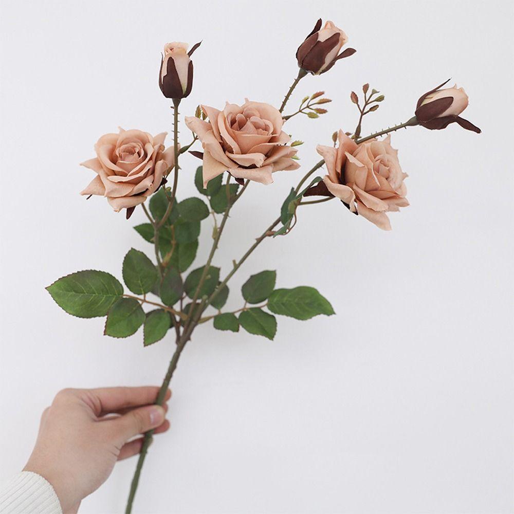 Retro Simulation Rose Flower Luxury Fake Flowers Artificial Rose Branch Wedding Party Decor
