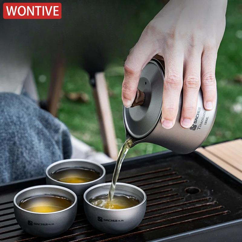 Pure Titanium Travel Tea Set of 1-5 Double-layer Kuaike Cup One Person One Color Travel Kung Fu Tea Set Portable Outdoor Camping