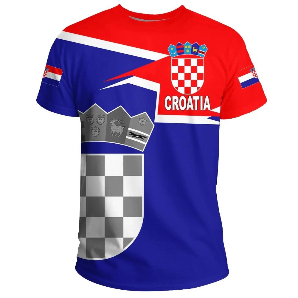 Croatian Flag Printed T-shirt Men's Crewneck Comfortable Summer Oversized 6XL Graphic Tees Men T Shirts High Quality Clothes