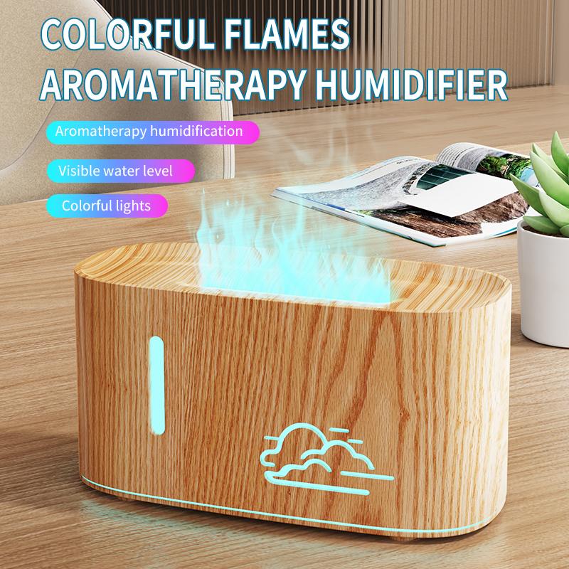 Diffuseur d'arômes à flamme vacillante - Brume automatique, Compact pour la maison/l'hôtel, Diffuseur d'huiles essentielles à grain de bois craquelé