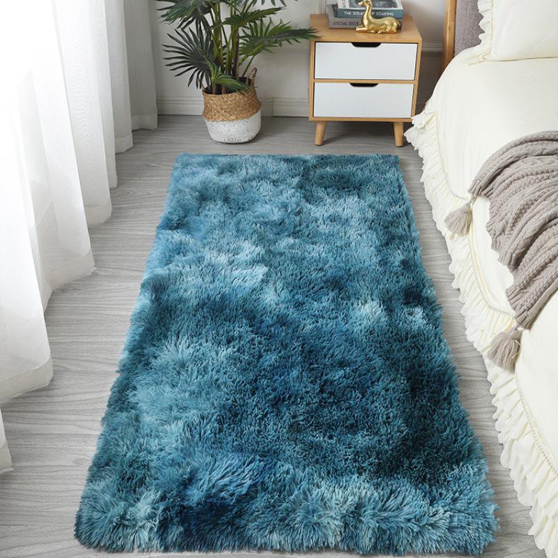 Nordischer Seiden-Wolle Langflor Tie-Dye Schlafzimmerteppich 50x80 cm