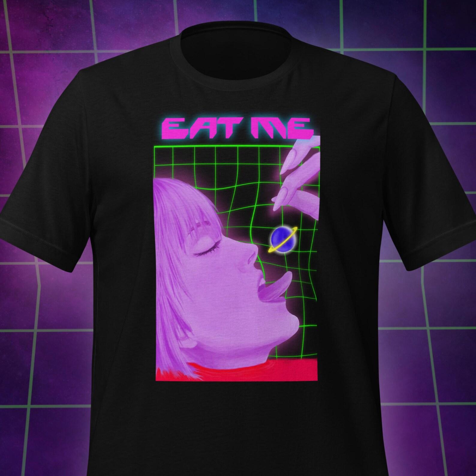Neon Cyberpunk Graphic T-Shirt, Vaporwave Sci-Fi Clothing 2XL