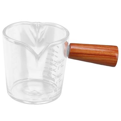 Tasse à lait à double bec avec poignée en bois Tasse à mesurer à café en verre pour la maison Cuisine Fond épais