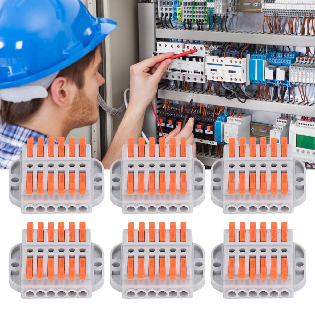 6Pcs Compact Wire Connectors ABS Copper Fast Connection Terminal Universal Wiring Conductors