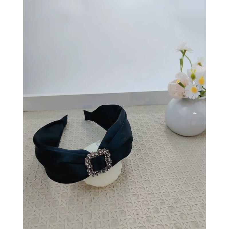 

High-end Style Hair Band Wide Edge Headband Acetate Satin Rhinestone Cross Hair Tie Bangs Broken Hair Accessory чорний