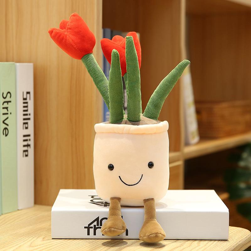 Creative Plush Tulip Succulent Ornaments – Fun Simulated Potted Decor for Home, Study, or Living Room