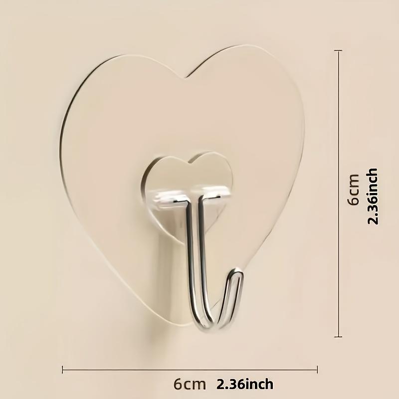 Large Heavy Duty Adhesive Hooks, No Drilling Required Transparent Plastic Suction Cups, Thickened Heart-Shaped Wall Mount, Suitable for Kitchen