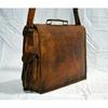 Men's Genuine Vintage Fat Stich Leather Messenger Shoulder Laptop Bag Briefcase