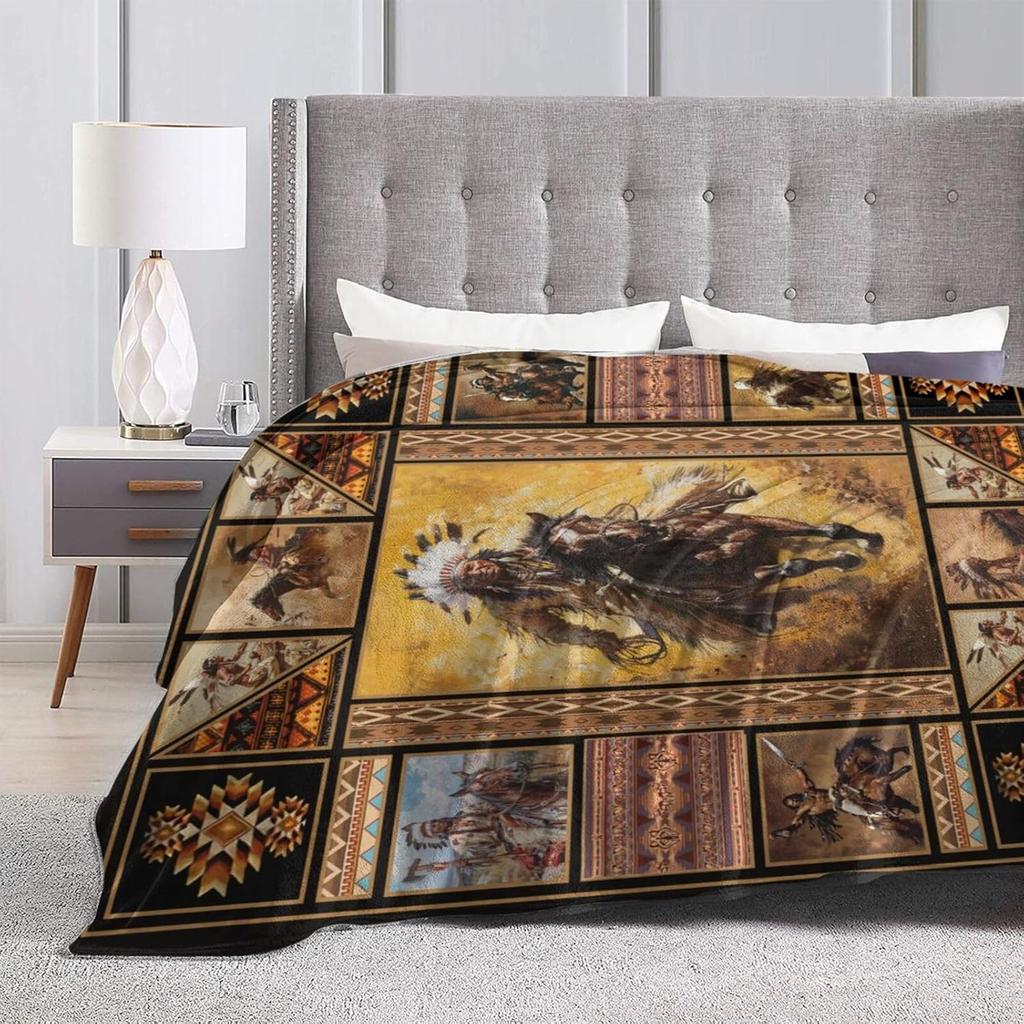 Rustic Indians Blanket Native n Throw Blanket Retro Chief Flannel Stuff Merch Cozy Decor Fleece Plush Fuzzy Warm Soft Lightweight Bedding Indians