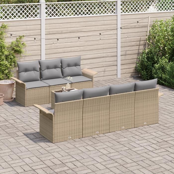 VidaXL Ensemble de Canapé de Jardin 8 Pièces avec Coussins Beige Poly Rotin 3345270