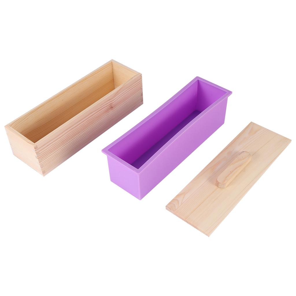 A74E-Rechteckige Holzseifenform mit Silikon-Einlageabdeckung Kastenformwerkzeug für Seife und Kerze DIY 1200G Formherstellungswerkzeug