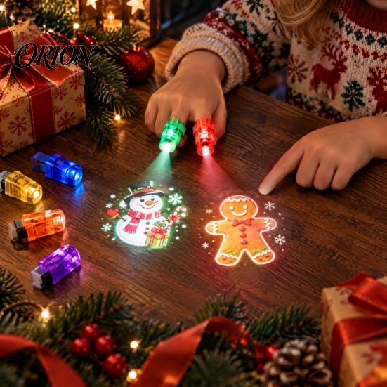 Holiday Party Favors 36Pcs Christmas Finger Projector Rings, LED Projection Light Xmas Pattern Glowing Toys Favor with Santa Snowman Tree for