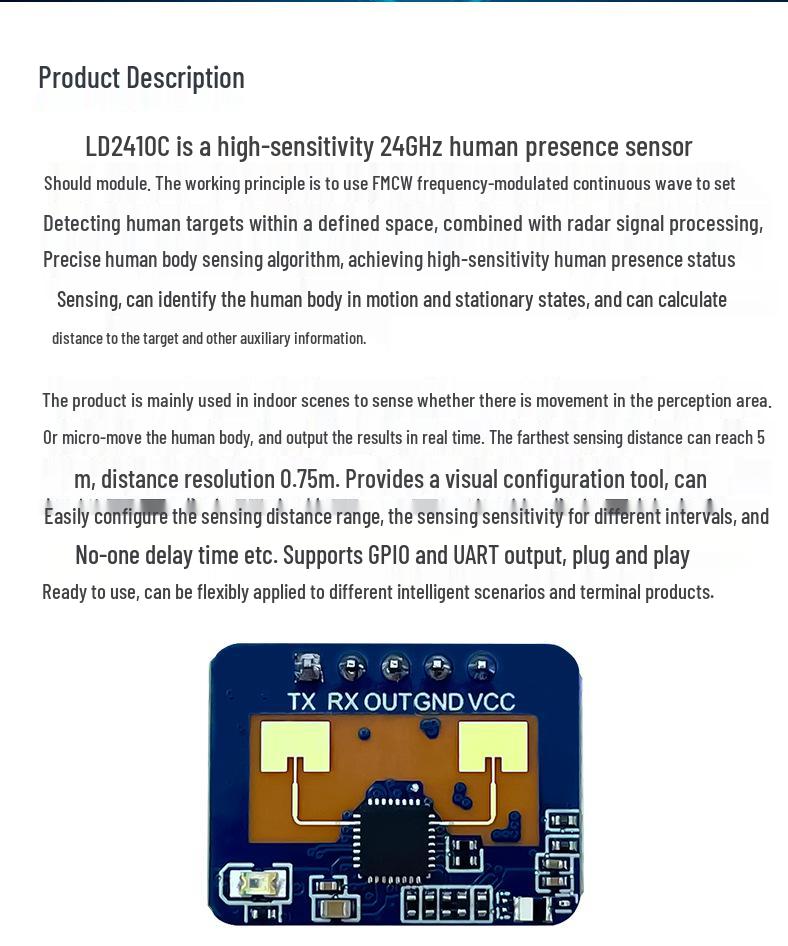 Hai Lingke LD2410C Human Presence Radar: Non-Contact Millimeter Wave Smart Sensor.
