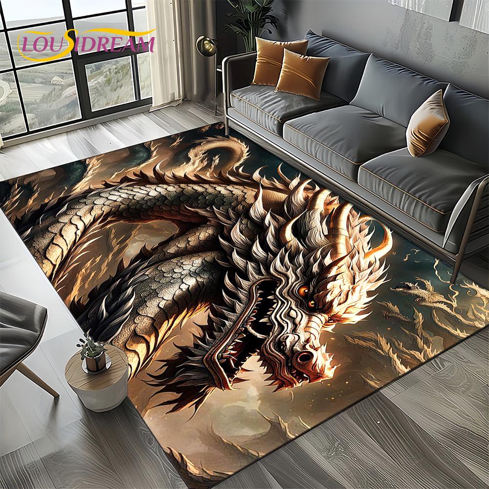 Chinese Style Dreamy Dragon Cartoon Carpet Rug for Living Room Bedroom Home Sofa Decoration,Kid Area Rug Non-slip Floor Mat