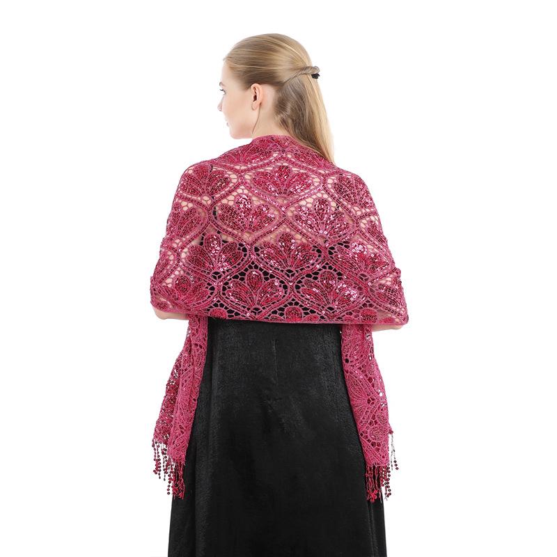 

Elegant European & American Sequin Tassel Evening Shawl for Parties, Brides, and Bridesmaids рожевий червоний колір