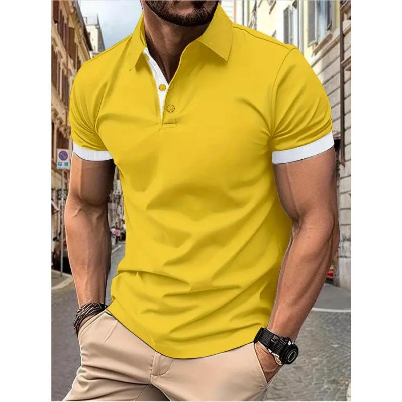 Men's Polo Shirt Short Sleeve Casual Slim Fit Color Blocking T-shirts England Style Streetwear Polos Men's Tops Tees