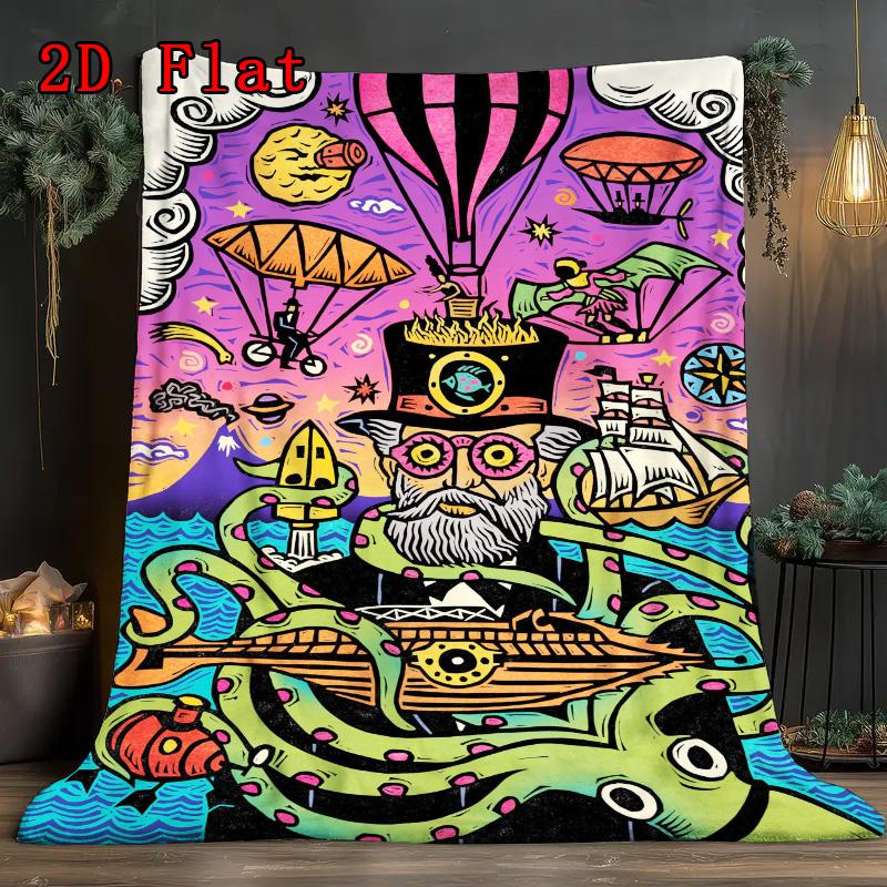 Steampunk Inventor Adventure 2D Flat Pattern Flannel Blanket High quality All Seasons Warmth and Comfort Perfect for Christmas Gifts.