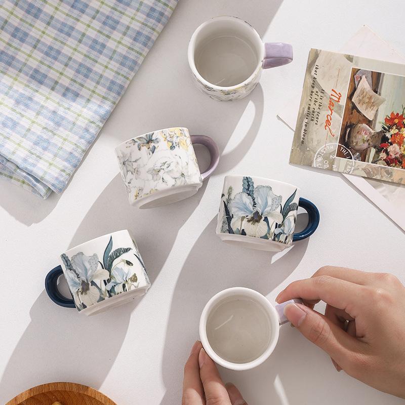 Iris High Value Coffee Cup Business Gift Set Retro Floral Ceramic Water Cup Tea Cup Souvenir