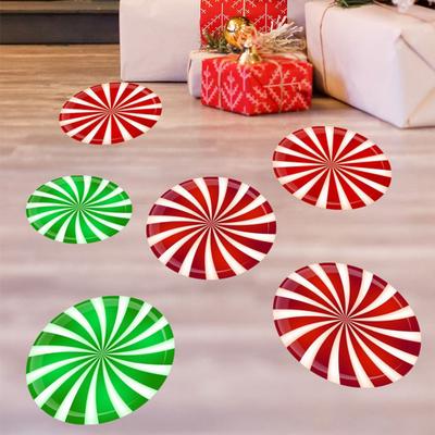 6Pcs/Set Christmas Candy Stickers Round Candy Floor Decals Adhesive Festive Candy Stickers for Walls Windows Doors Holiday Decoration