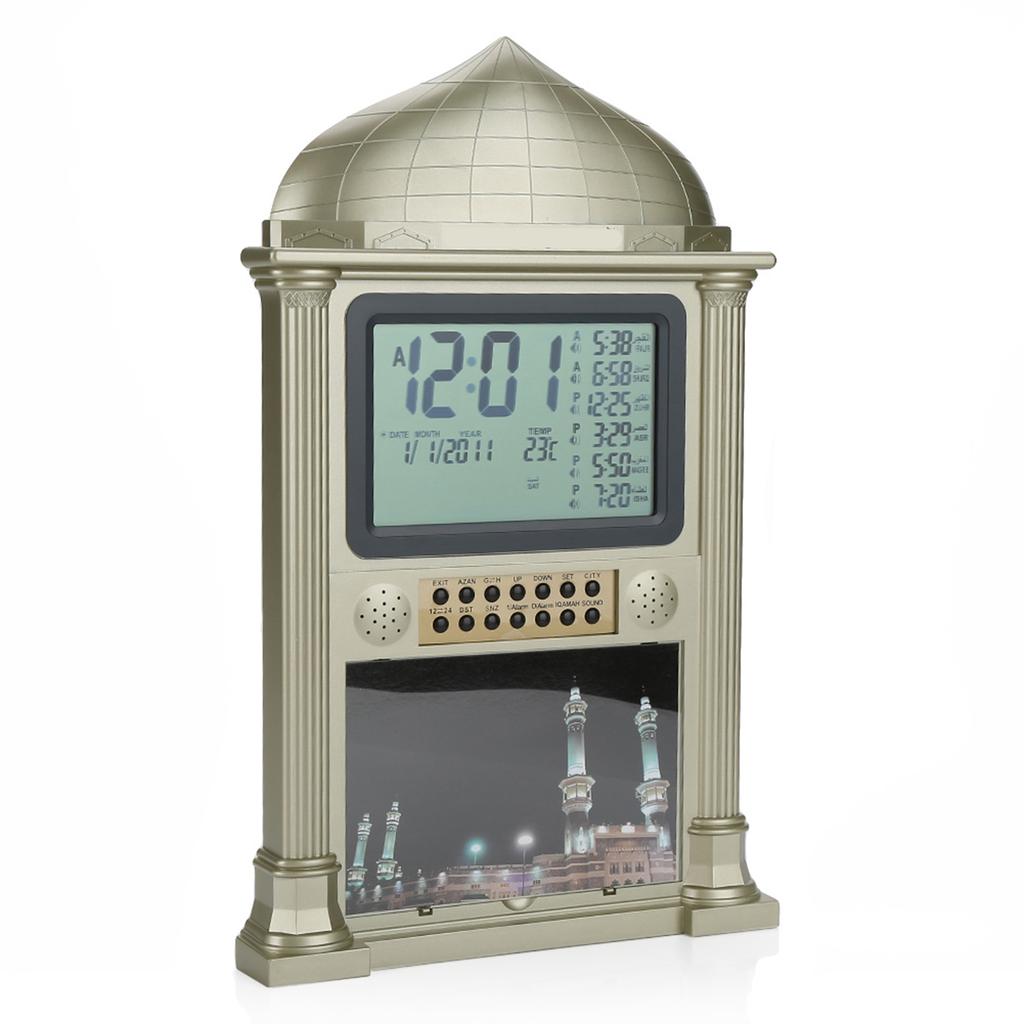 1Pcs Plastic Islamic Prayer Digital Calender Time Display Alarm Wall Clock(grey)