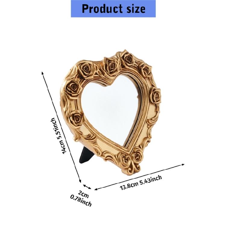 Heart Makeup Mirror Vanity Countertop Mirror with Rose Border and Back Stand for Dressers, Bedroom Shelf, and Daily Grooming