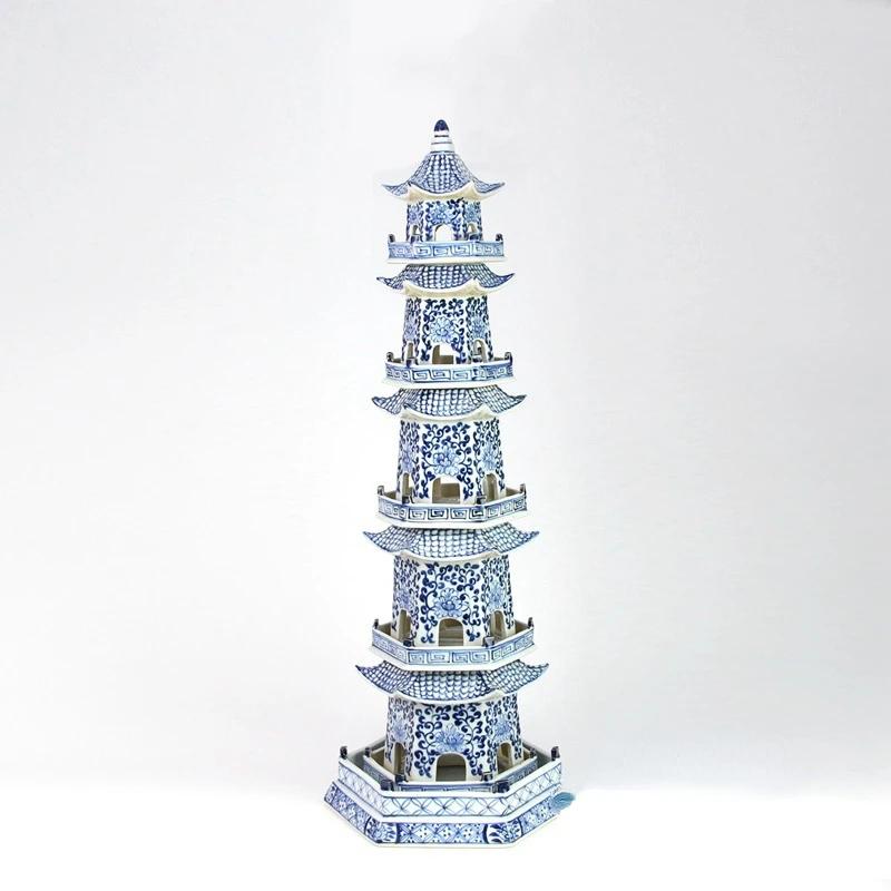 Jingdezhen keramická modrobílá Wenchangova věž, vynikající pagoda, dekorace věže, chrámová pagoda, ozdoby