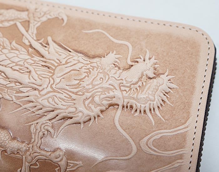 Karakuridamashii Leather Long Wallet, Japanese Pattern, Dragon, Genuine Cowhide Leather, Embossed, Stylish, 252852, Black, Size 20, Free