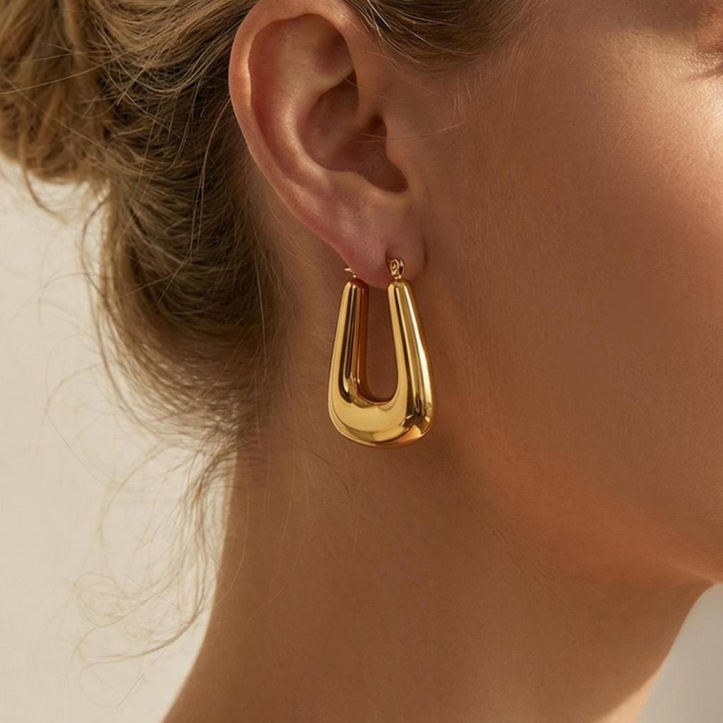 Chic Geometric Titanium Ear Hoops: European & American Cold Style Celebrity Earrings