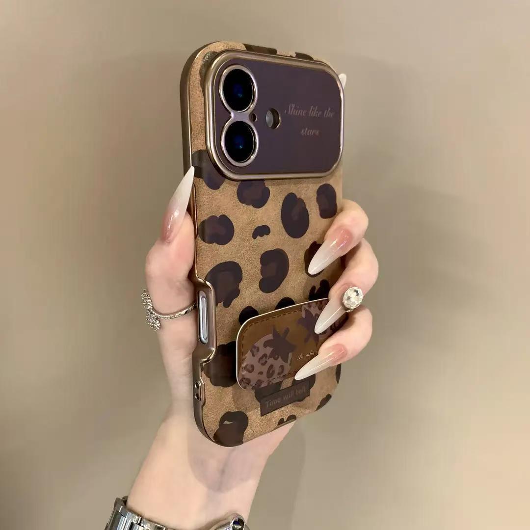 Retro Leopard Print Faux Suede Phone Case, Full Camera Protection Cover for IPhone 17 Pro Max / IPhone 16 iphone 11 коричневый