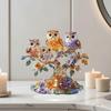 Owls Perched Tree Ornament, 2D Acrylic Owl Decoration with Base, Colorful Owl Flower Tree Ornament for Desktop Bookshelf Decor