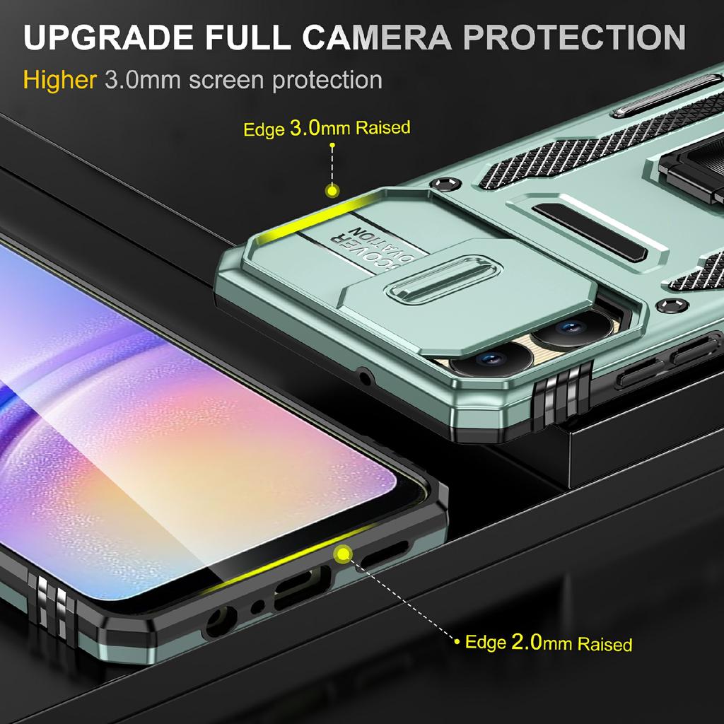 For Samsung Galaxy A06 4G Case Kickstand Slide Lens Lid PC+TPU Drop-Proof Phone Cover