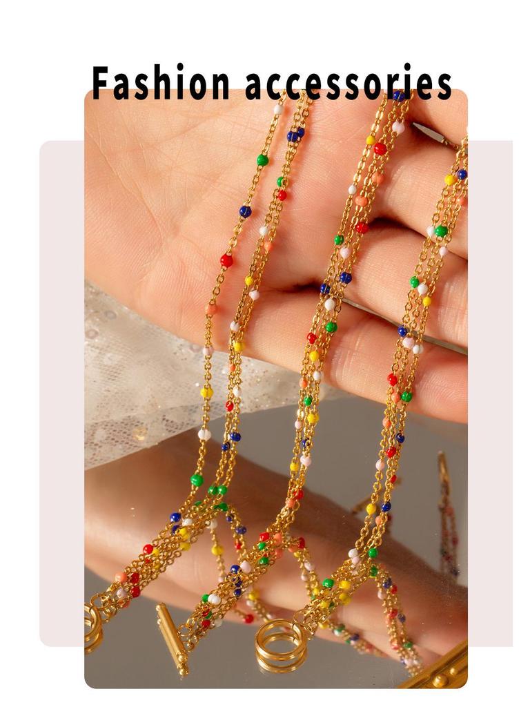 Bohemian Multi-Layer Glazed Beaded Titanium Steel Jewelry Set