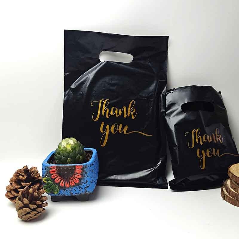 10/20/50/100 Stück Schwarze Geschenktasche Dankeschön Golddruck Party Jubiläum Weihnachten Muttertag Vatertag Einkaufs-Geschenktasche