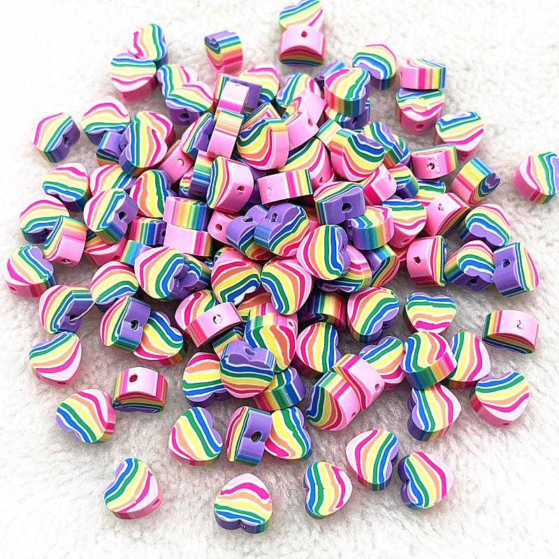 30pcs 10mm Heart Shape Fruit Beads Polymer Clay Beads Spacer Loose Beads for Jewelry Making DIY Bracelet Earring