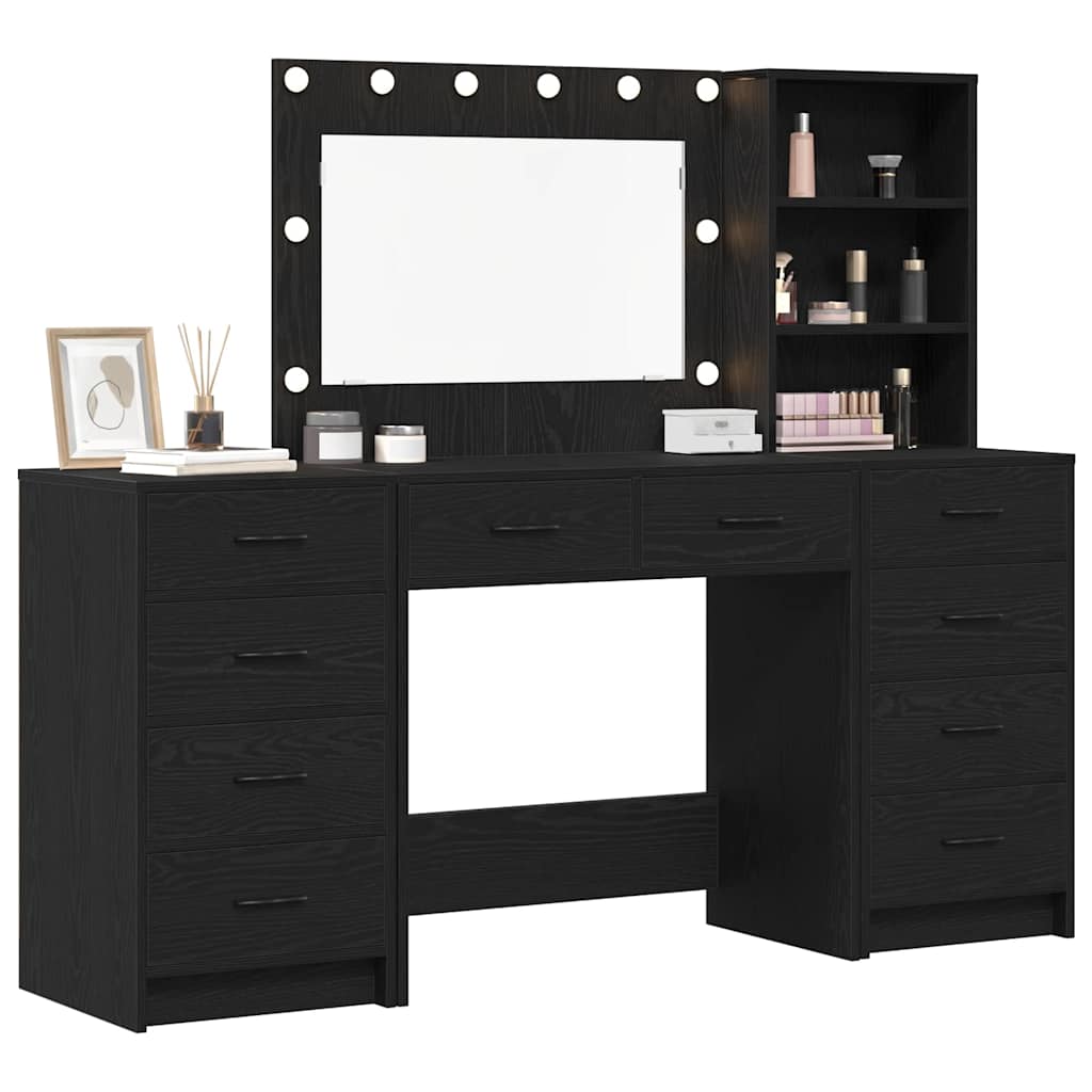 Makeup Table with Shelf 3 pcs Black Oak Effect Particleboard