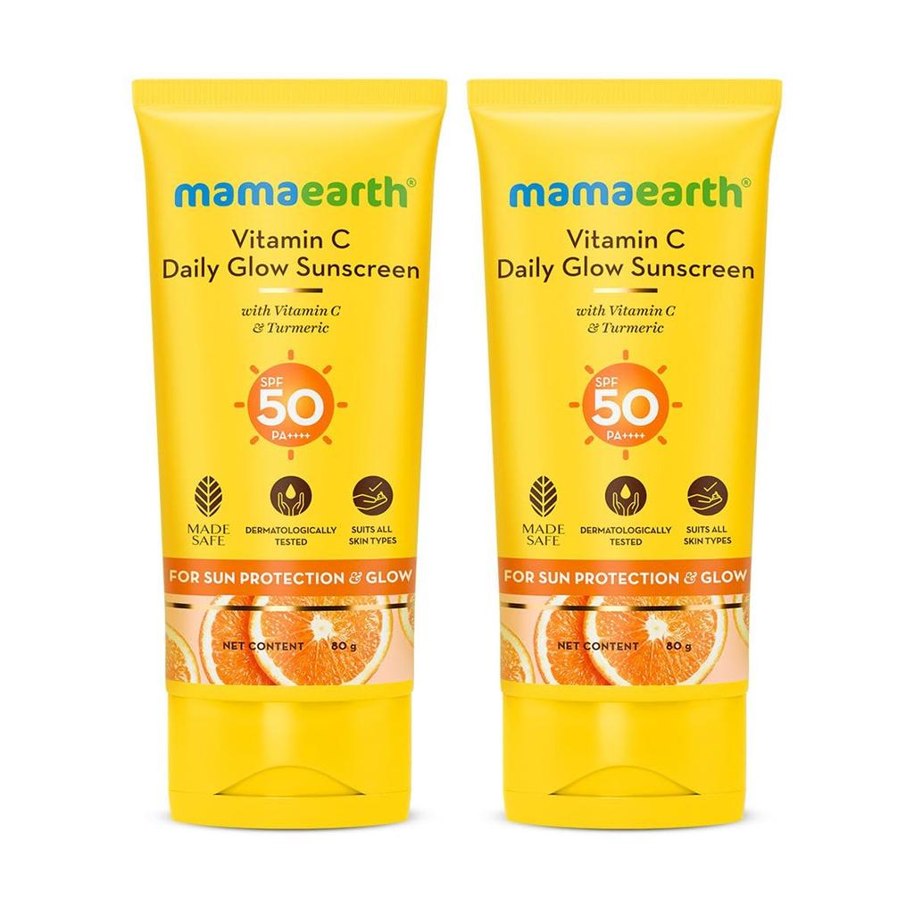Mamaearth Vitamin C & Turmeric Sunscreen SPF 50 PA++++ – 80g x 2 Pack, No White Cast, Lightweight, Brightens Skin, Tan Protection, All Skin Types