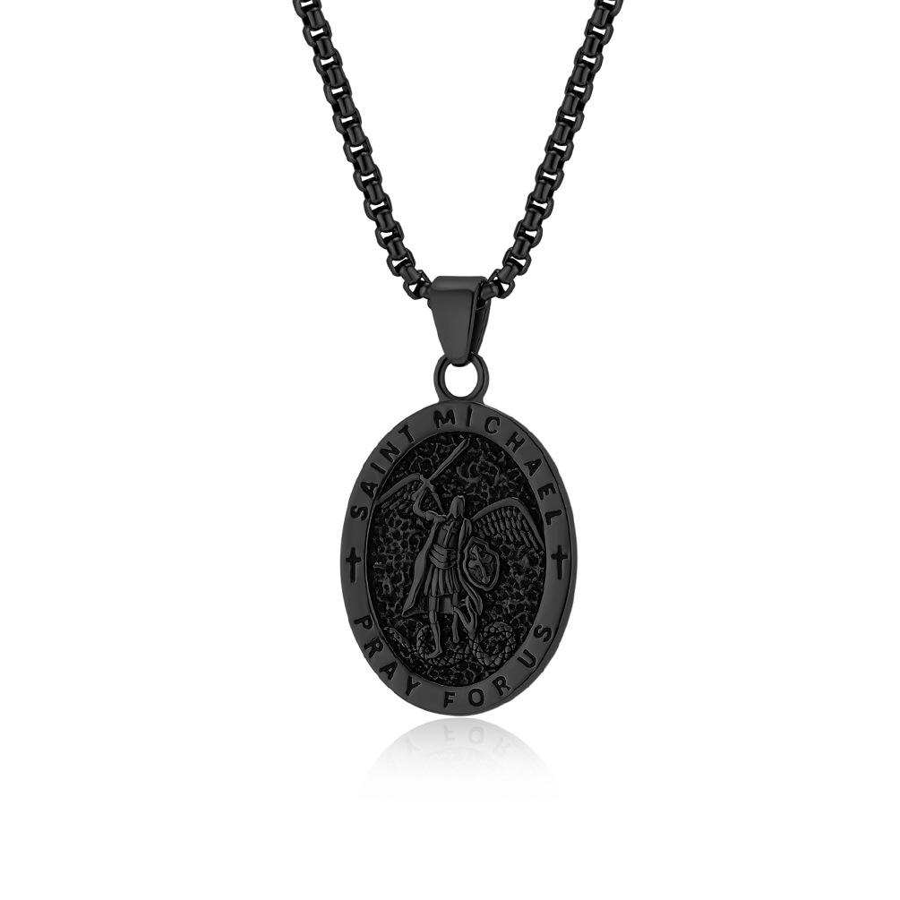 European and American Retro Saint Michael Archangel Titanium Steel Necklace