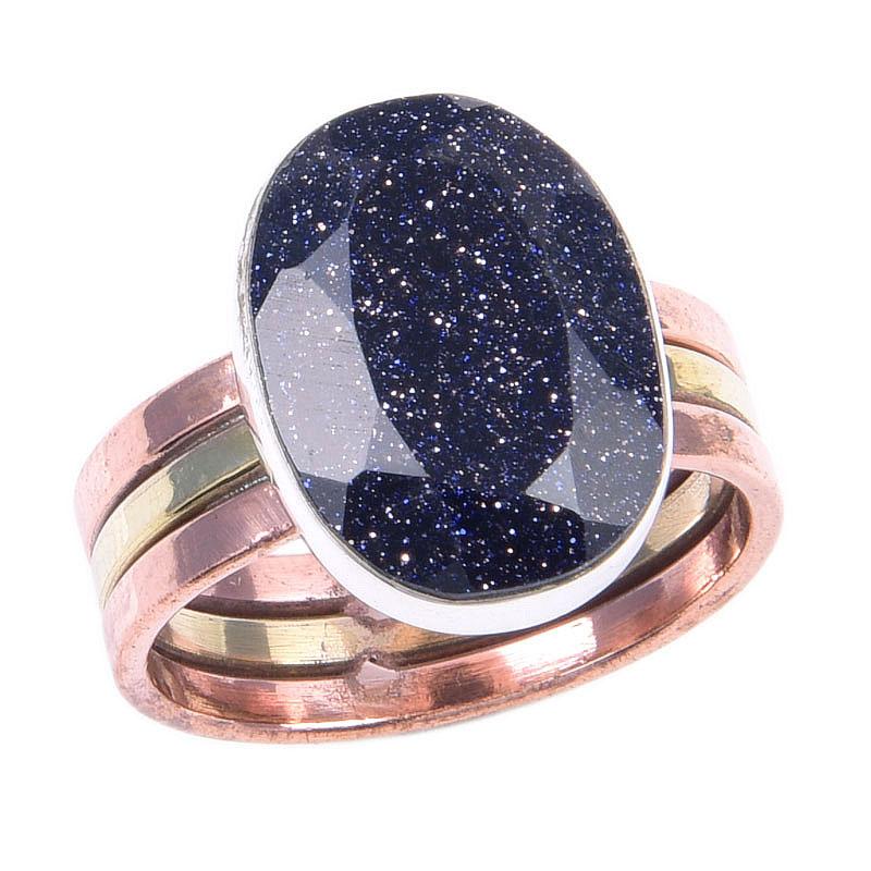 Natürlicher Blauer Sonnenstein Edelstein 925 Sterlingsilber Zweifarbig Geschenkring S.9 d8E99