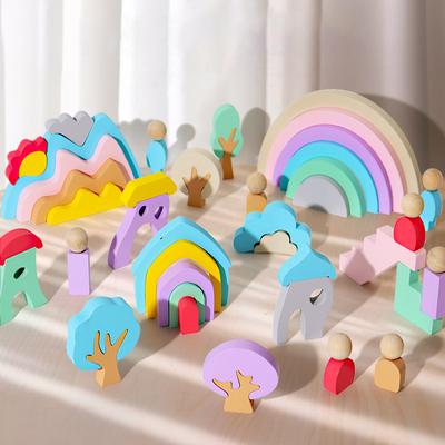 Wooden Puzzle Toys Stacked Balance Building Blocks Game Color Shape Matching Jigsaw Toy Toddler Montessori Early Educational Toy