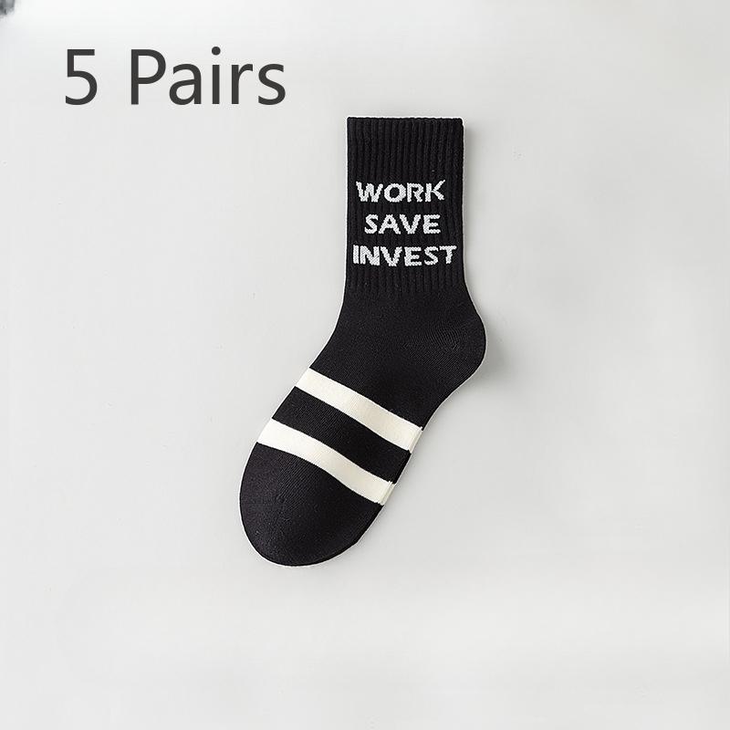 5 Pairs of Boys Spring Summer Trend Letters Deodorizing Running Sports Student Cotton Socks