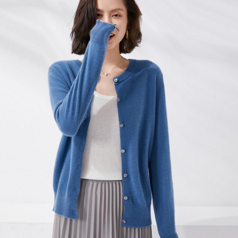 Moda damska Casual Solid Color Print Jesienno-zimowe swetry z długim rękawem i dekoltem w kształcie litery "o".