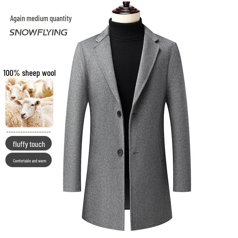 SNOWFLYING Men's 100% Merino Wool Double-Faced Mid-Length Overcoat
