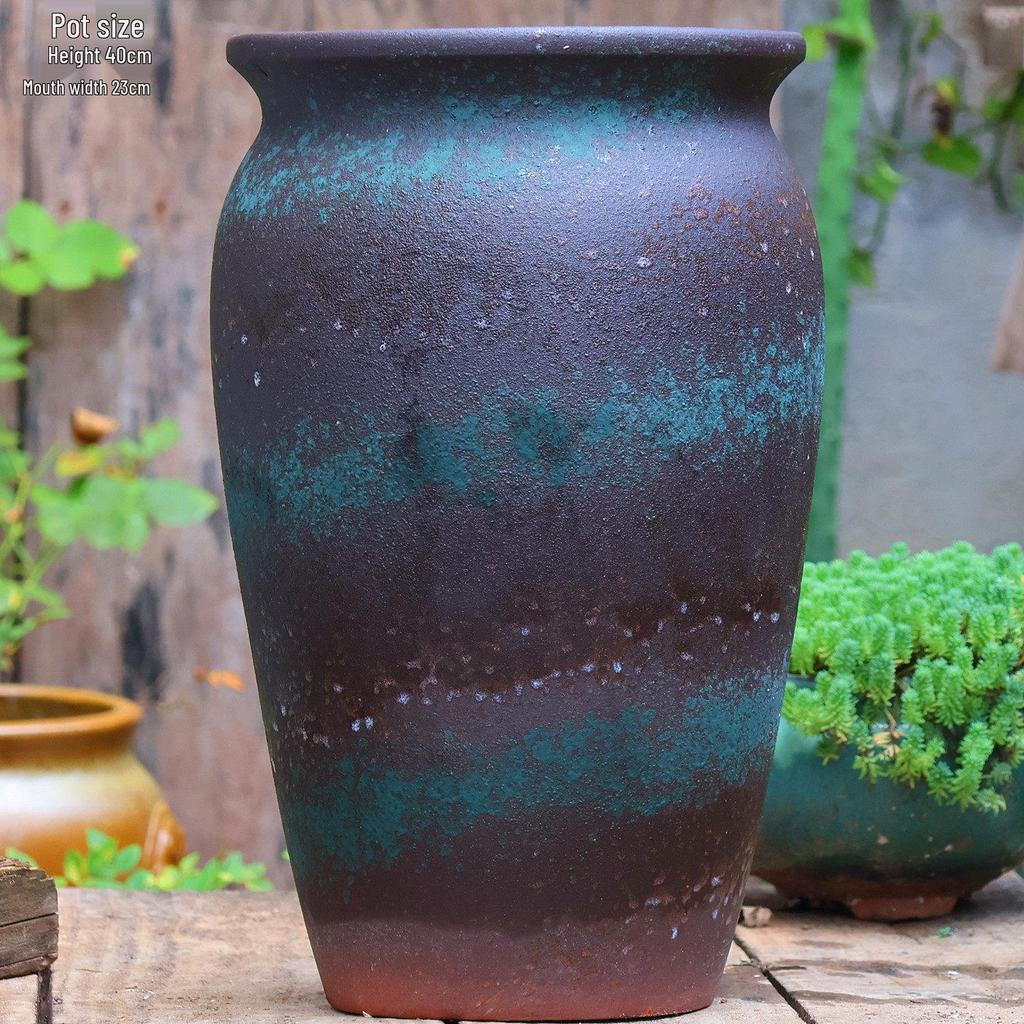 Handmade Large Ceramic Pot for Succulents & Orchids - Breathable, Coarse Pottery Bonsai Planter